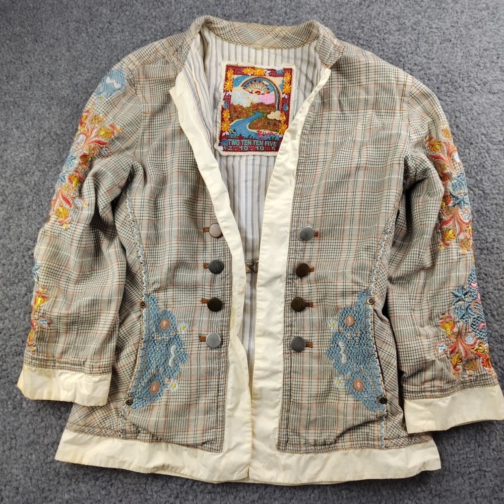 Johnny Was Biya blazer jacket plaid embroidered Floral Size Small Womens